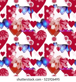 Seamless valentine spotty pattern with translucent hearts (vector eps 10)