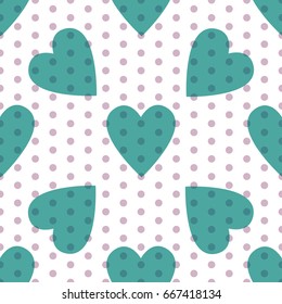Seamless valentine spotty pattern with translucent hearts (vector eps 10)