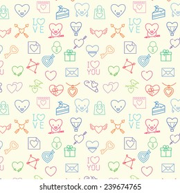Seamless valentine vector pattern made of thin line styled objects