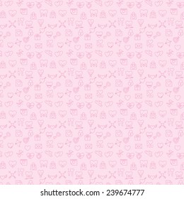 Seamless valentine vector pattern made of thin line styled objects