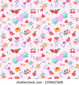 Seamless Valentines background with heart shape and flowers