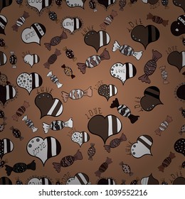 Seamless Valentine':s with brown, white and black elements. Heart pattern. Vector illustration.