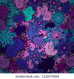 Seamless Valentines Day background of blue, pink hearts. Symbol of love for the label packages. Transparent vector effect. Flower petal in shape of heart confetti. Decor element for greeting cards.