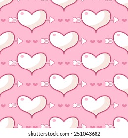 Seamless Valentine's Day background with cute hearts and arrows of Cupid