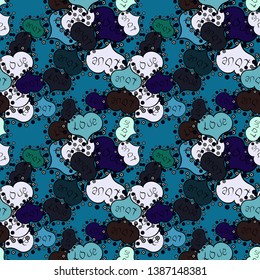 Seamless Valentines Day background of gray and blue hearts. Transparent vector effect. Decor element for cards. Symbol of love for the label gift packages. Flower petal in shape of heart confetti.