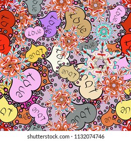 Seamless Valentines Day background of neutral, black and orange hearts. Flower petal in shape of heart confetti. Decor element for greeting cards. Symbol of love for the label gift packages.