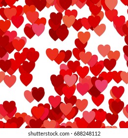 Seamless valentines day background pattern - vector graphic from red hearts with shadow effect