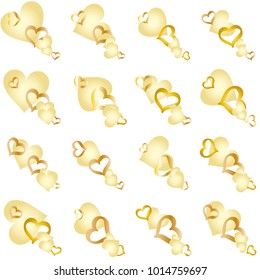 Seamless Valentines day background with random hand drawn falling golden hearts isolated on white.