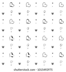 Seamless Valentines day background with random hand drawn falling silver hearts isolated on white.