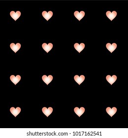 Seamless Valentines day background with random hand drawn falling red hearts isolated on black.