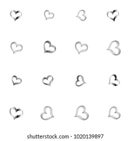 Seamless Valentines day background with random hand drawn falling silver hearts isolated on white.