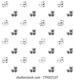 Seamless Valentines day background with random hand drawn falling silver hearts isolated on white.