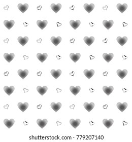 Seamless Valentines day background with random hand drawn falling silver hearts isolated on white.