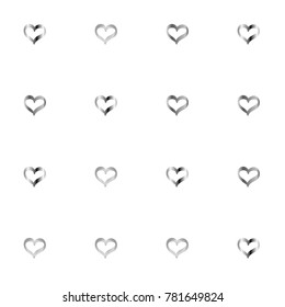 Seamless Valentines day background with random hand drawn falling silver hearts isolated on white.