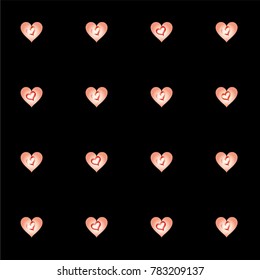 Seamless Valentines day background with random hand drawn falling red hearts isolated on black.