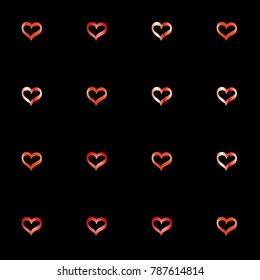 Seamless Valentines day background with random hand drawn falling red hearts isolated on black.