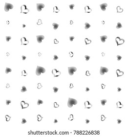 Seamless Valentines day background with random hand drawn falling silver hearts isolated on white.