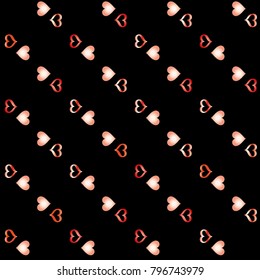 Seamless Valentines day background with random hand drawn falling red hearts isolated on black.