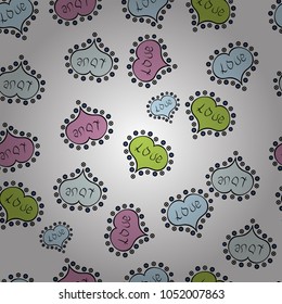 Seamless Valentines Day background of white, black and gray hearts. Decor element for greeting cards. Symbol of love for the label gift packages. Flower petal in shape of heart confetti.