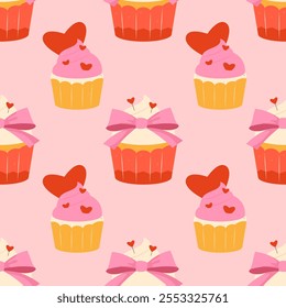 Seamless Valentine's Day cupcake pattern