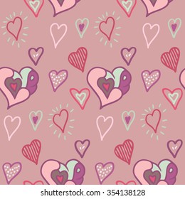 Seamless Valentine's day hand draw vector illustration in doodle style.