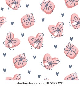 Seamless valentines day pattern with boxes of chocolates in flat style