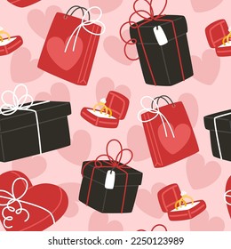 Seamless valentines day pattern with boxes in flat style