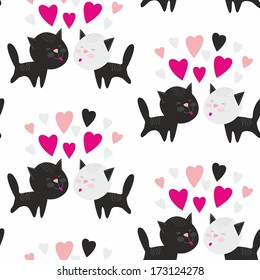 Seamless valentines day pattern with cats