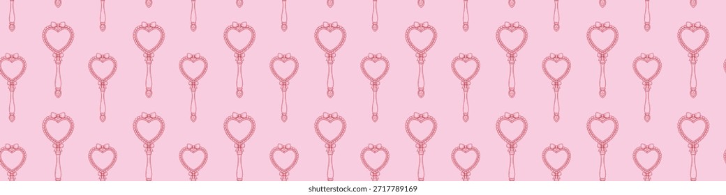 Patrón inconsútil del día de San Valentín con los espejos dibujados a mano del corazón decorados con los garabatos románticos de la vendimia de los arcos en fondo rosado suave