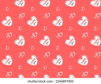 Seamless Valentine's Day pattern with hearts and text love you. Red background with hand drawn white symbols. Vector illustration for wrapping paper, decor, cards, backgrounds, textile, print. 
