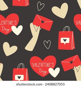 Patrón de San Valentín sin problemas con corazones y sobres