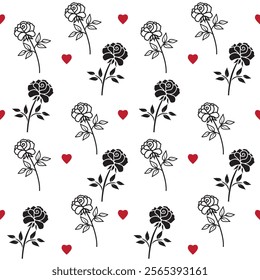 Seamless Valentine's Day pattern with hearts and roses.