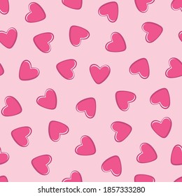 Patrón de San Valentín sin foco con corazones rosados calientes de fondo rosa claro. Fondo vectorial brillante para papel envolvente de San Valentín, tarjetas, tejidos, etc.