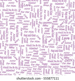 Seamless Valentine's Day pattern with pink lettering