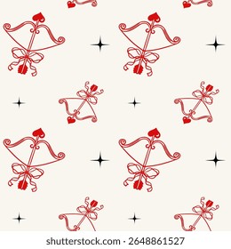 Seamless Valentine's Day Pattern. Romantic Red Bows Hearts Arrows.