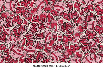 Seamless Valentine's day pattern. Template for printing on wrapping paper. Abstract background of red tint elements