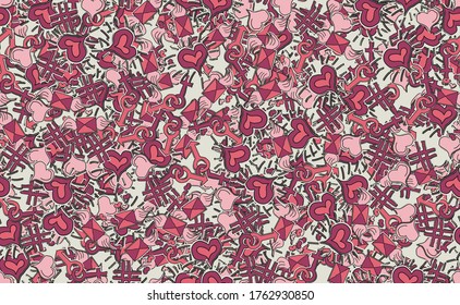 Seamless Valentine's day pattern. Template for printing on wrapping paper. Abstract background of red tint elements