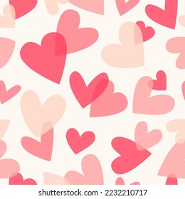 Seamless Valentine's Day pattern with transparent hearts confetti. Hand drawn vector background.