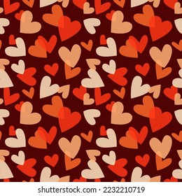 Seamless Valentine's Day pattern with transparent hearts confetti. Hand drawn vector background.