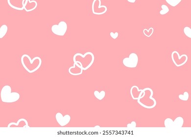 Seamless Valentine's Day Vector Background With White Hearts On A Pink Backdrop. Perfect For Wrapping Paper, Digital Designs, Or Crafts. Fully Scalable And Tileable In All Directions.