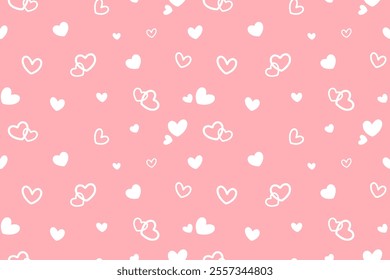 Seamless Valentine's Day Vector Background With White Hearts On A Pink Backdrop. Perfect For Wrapping Paper, Digital Designs, Or Crafts. Fully Scalable And Tileable In All Directions.