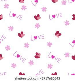 	
Fondo inconsútil del Vector del día de San Valentín con los corazones rojos, corazón de la flor y palabra "amor" en un fondo blanco. Perfecto Para Envolver Papel, Tela, Diseños Digitales O Artesanías. Totalmente Escalable Y Tilable En Todos Los Directos