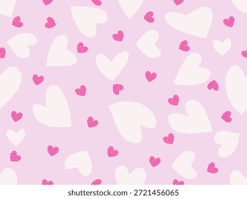 Fondo de Vector de San Valentín sin fisuras con corazones rosas y blancos sobre un fondo rosa claro. Perfecto Para Envolver Papel, Tela, Diseños Digitales O Artesanías. Totalmente Escalable Y Tilable En Todos Los Directos.