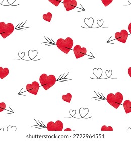 Padrão sem emenda Valentines com setas e corações. Ilustração do vetor de amor