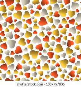 Seamless valentines pattern with golden and red hearts. Gold Seamless pattern. Repeatable valentines day design. Can be used for fabric, scrap booking, wallpaper, web background, invitation, vector