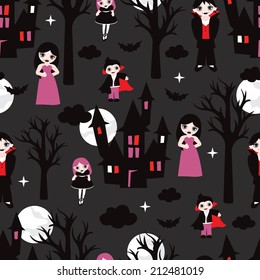 Seamless vampire halloween full moon dark night illustration background pattern in vector