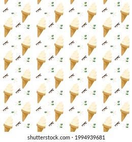 Seamless Vanilla-flavored Soft Serve Ice Cream. Pattern Illustration