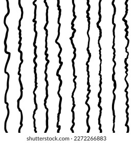 Seamless variable waved stripes vertical pattern. Monochrome white on black curves abstract vector background. Hand drawn curled monochrome line art. Wallpaper,textile, wrapping, banner, poster design