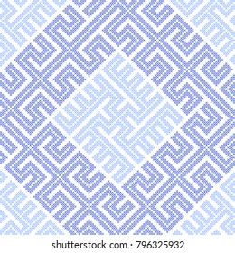 Seamless variation on the Slavic ornaments in blue winter colors