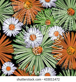 Seamless varicolored background of camomile. Vector